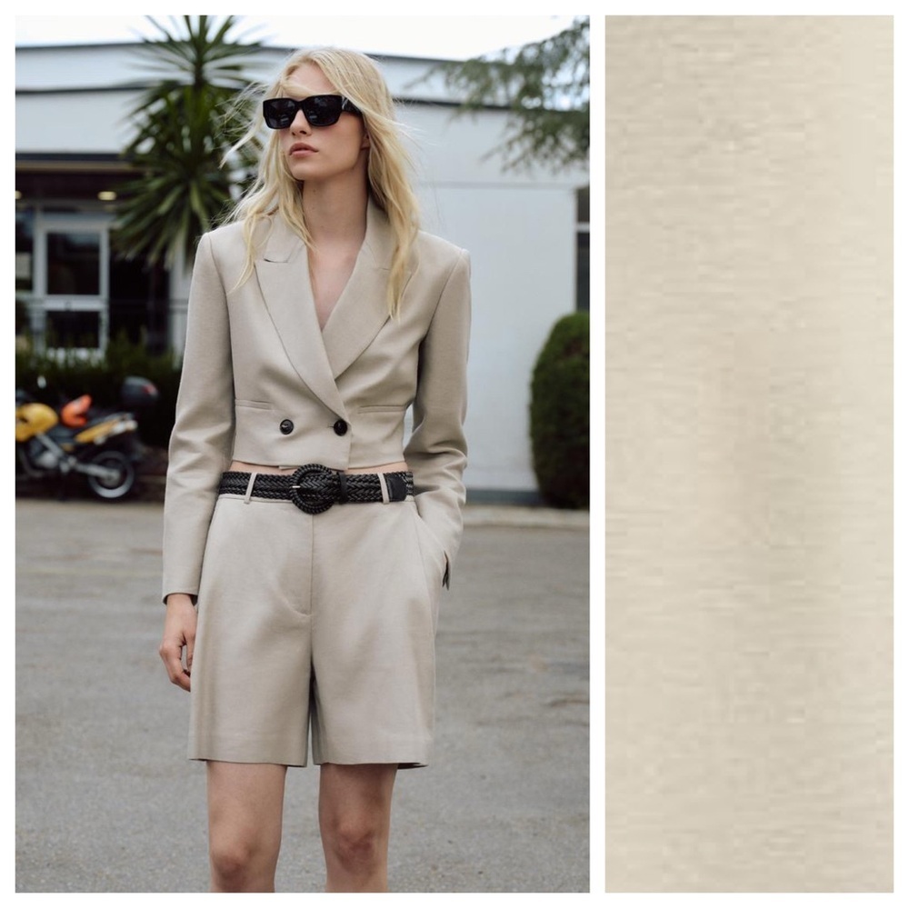 NWT. Zara Sand Linen Blend Cropped Blazer. Size XS.